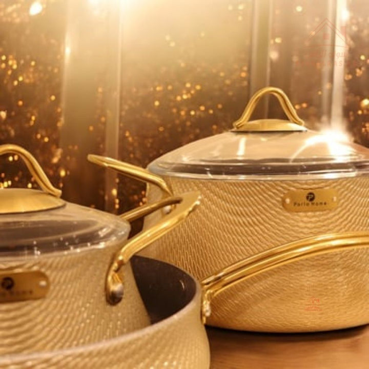 Elegance Series 9 - Piece Gold Granite Cookware Set | Premium Forged Aluminum Pots & Pans | Made in Turkey - Souk Al Ras