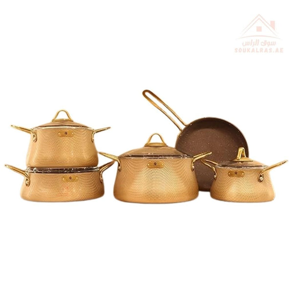 Elegance Series 9 - Piece Gold Granite Cookware Set | Premium Forged Aluminum Pots & Pans | Made in Turkey - Souk Al Ras