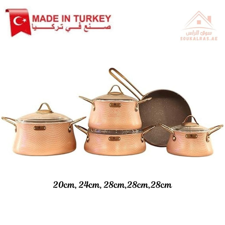 Elegance Series 9 - Piece Gold Granite Cookware Set | Premium Forged Aluminum Pots & Pans | Made in Turkey - Souk Al Ras