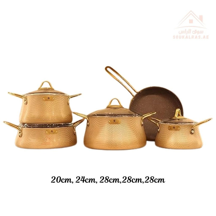 Elegance Series 9 - Piece Gold Granite Cookware Set | Premium Forged Aluminum Pots & Pans | Made in Turkey - Souk Al Ras