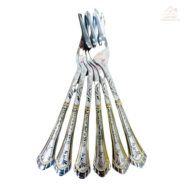 Elegant 18/10 Stainless Steel Dessert Fork Set of 6 | ideal for serving desserts, fruits, cakes, or pastries at any occasion - Souk Al Ras