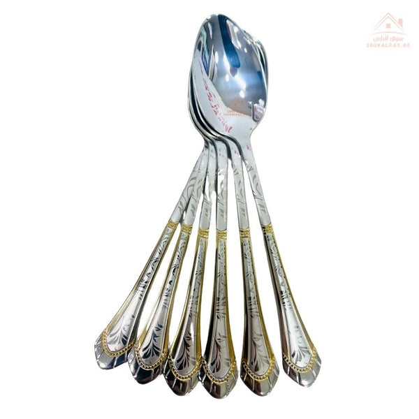 Elegant 18/10 Stainless Steel Tea Spoon Set of 6 | Luxury Design | Ideal for tea, desserts, or coffee service - Souk Al Ras
