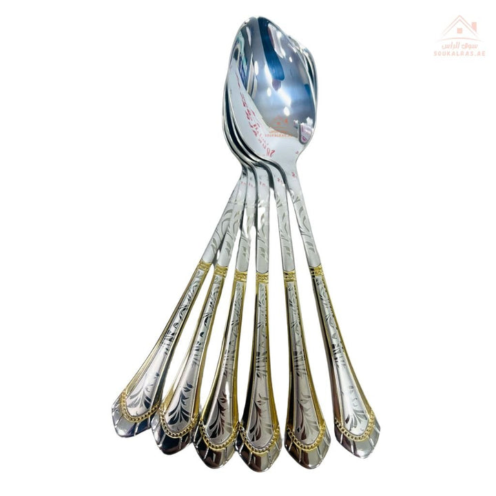 Elegant 18/10 Stainless Steel Tea Spoon Set of 6 | Luxury Design | Ideal for tea, desserts, or coffee service - Souk Al Ras
