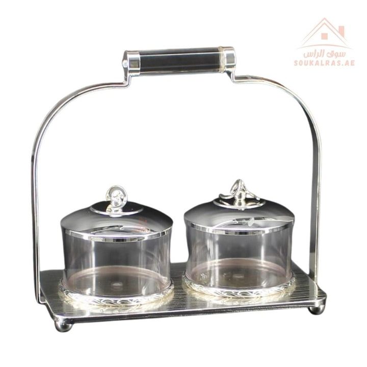 Elegant 2 - Piece Serving Jars Set with Tray & Handle | Gold & Silver Variants | Premium Storage - Souk Al Ras