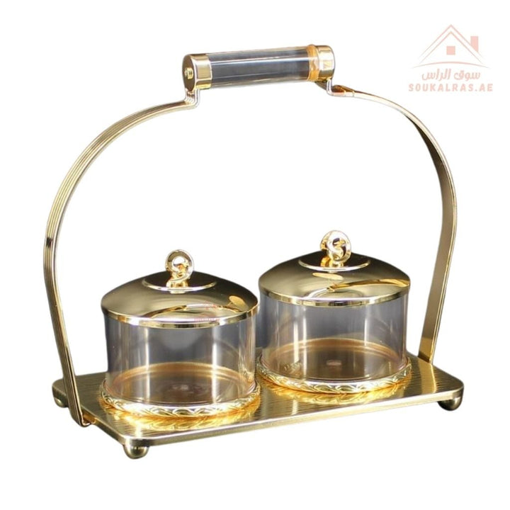 Elegant 2 - Piece Serving Jars Set with Tray & Handle | Gold & Silver Variants | Premium Storage - Souk Al Ras
