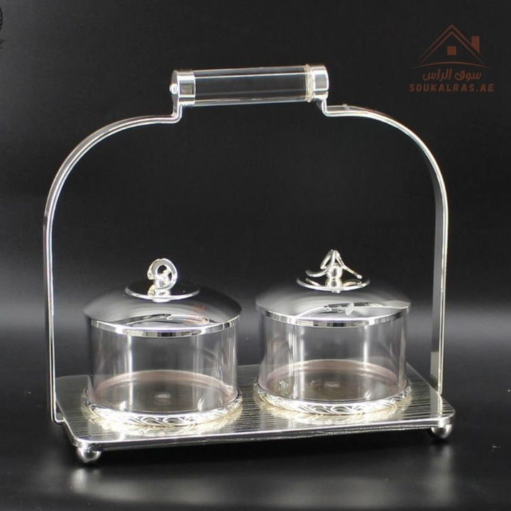 Elegant 2 - Piece Serving Jars Set with Tray & Handle | Gold & Silver Variants | Premium Storage - Souk Al Ras