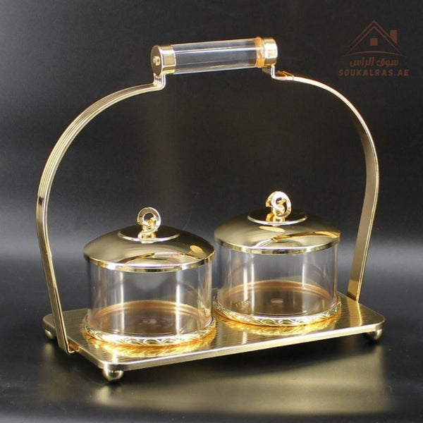 Elegant 2 - Piece Serving Jars Set with Tray & Handle | Gold & Silver Variants | Premium Storage - Souk Al Ras