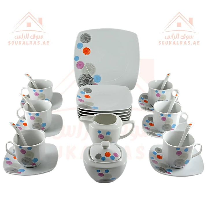 Elegant colorful 28 - Piece Tea Set | Porcelain Cups & Saucers | Classic Rose Design - Perfect for Gifting. - Souk Al Ras