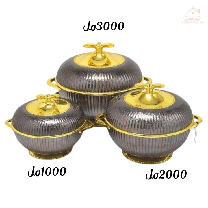 Elegant Hot Pot Food Warmer Set of 3 | 1000ml, 2000ml, 3000ml | Premium Insulated Design - Souk Al Ras