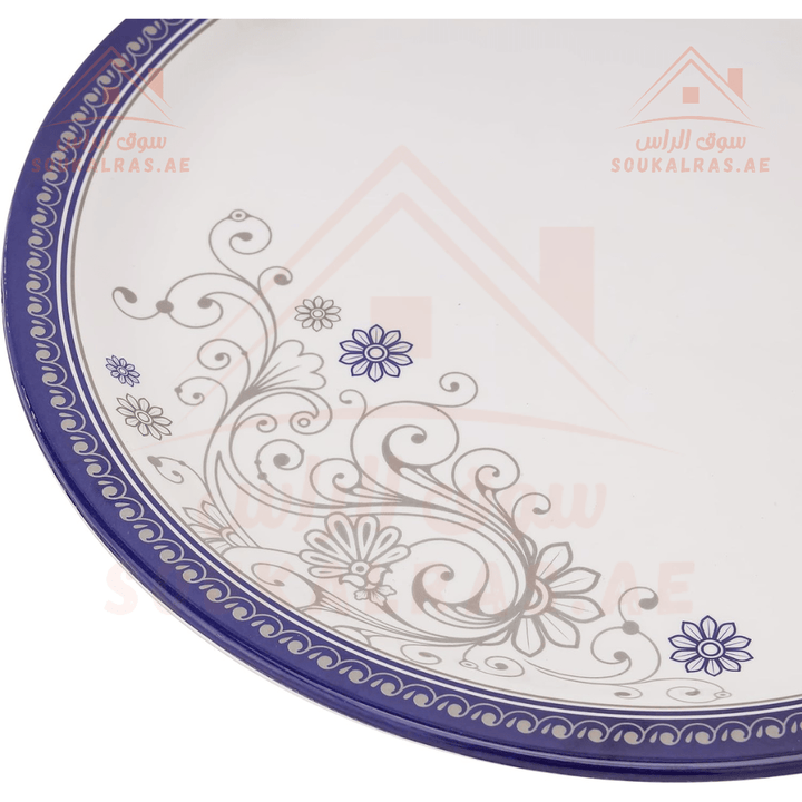 Elegant Melamine Dinner Plate, 28cm, White and Blue | Durable and Lightweight - Souk Al RasPlates & Bowls