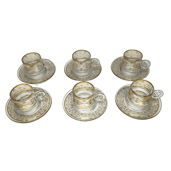 Elegant Set of 6 Heavy Turkish Coffee Cups with Saucers - Glass, Packaged in Luxury Gift Box - Souk Al Ras