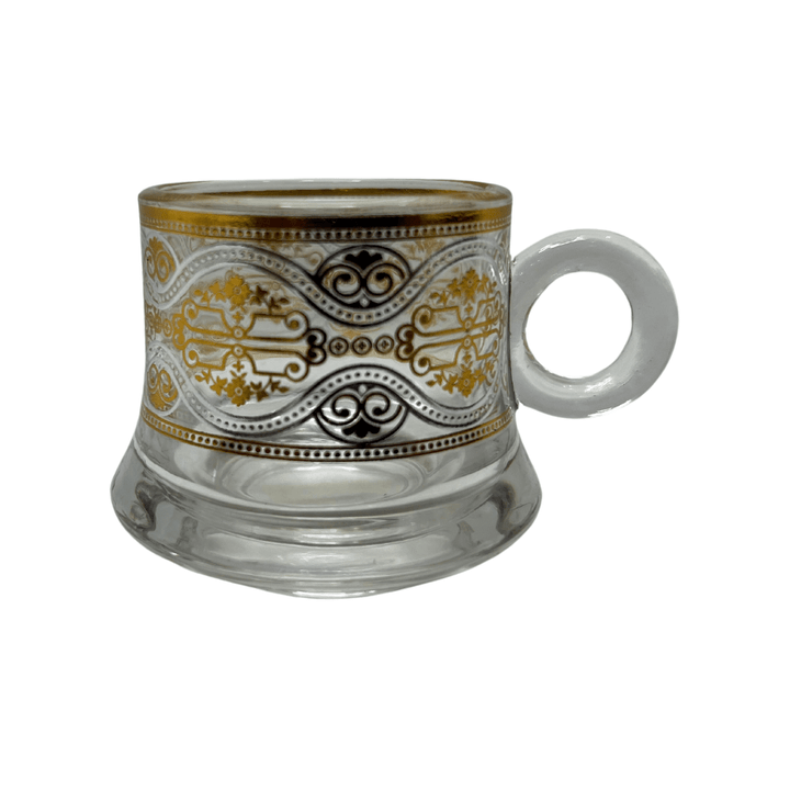 Elegant Set of 6 Heavy Turkish Coffee Cups with Saucers - Glass, Packaged in Luxury Gift Box - Souk Al Ras