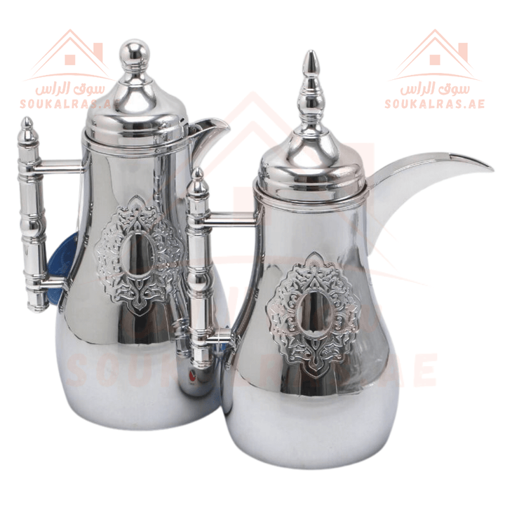 Elegant Stainless Steel Vacuum Flasks Set of 2 Dallah | Emirates Quality Certified | pink glass | Keeps Heat for 18 Hours | Set of 2 Sizes 0.7L &1L - Souk Al Ras