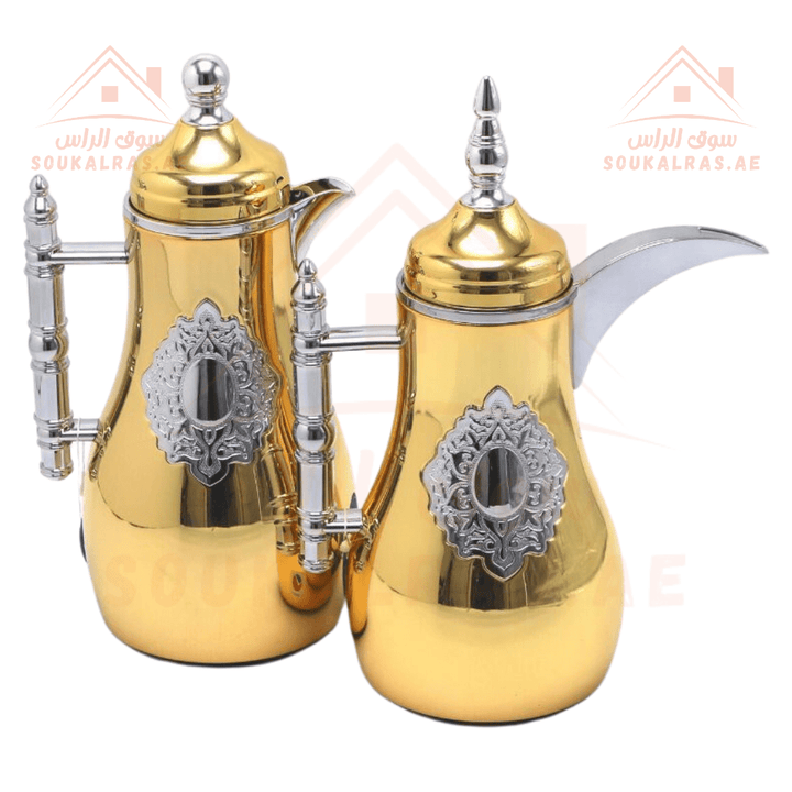 Elegant Stainless Steel Vacuum Flasks Set of 2 Dallah | Emirates Quality Certified | pink glass | Keeps Heat for 18 Hours | Set of 2 Sizes 0.7L &1L - Souk Al Ras