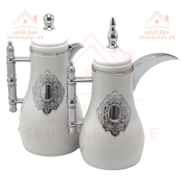 Elegant Stainless Steel Vacuum Flasks Set of 2 Dallah | Emirates Quality Certified | pink glass | Keeps Heat for 18 Hours | Set of 2 Sizes 0.7L &1L - Souk Al Ras