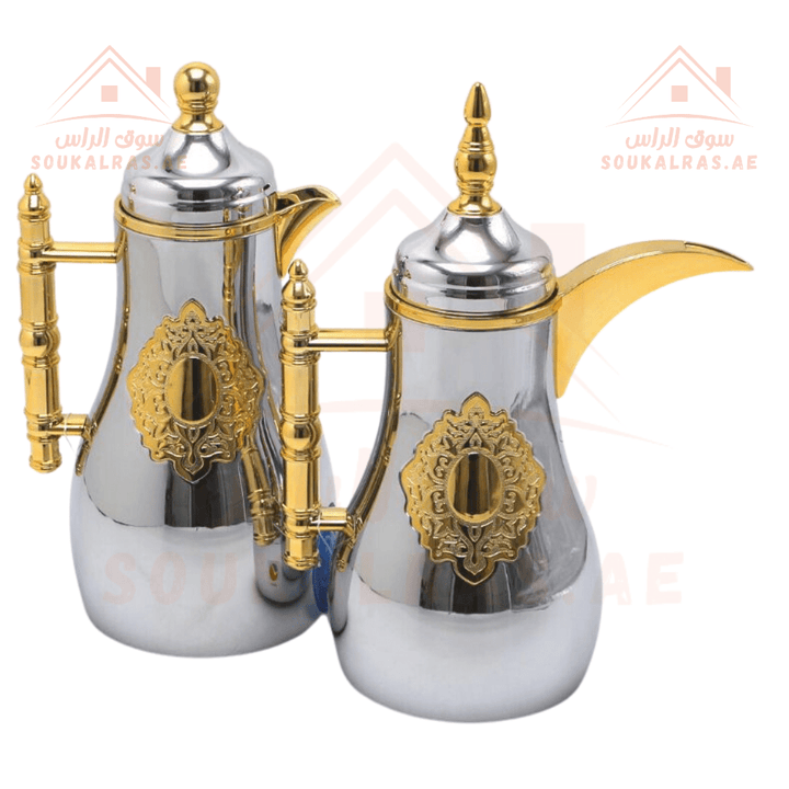 Elegant Stainless Steel Vacuum Flasks Set of 2 Dallah | Emirates Quality Certified | pink glass | Keeps Heat for 18 Hours | Set of 2 Sizes 0.7L &1L - Souk Al Ras