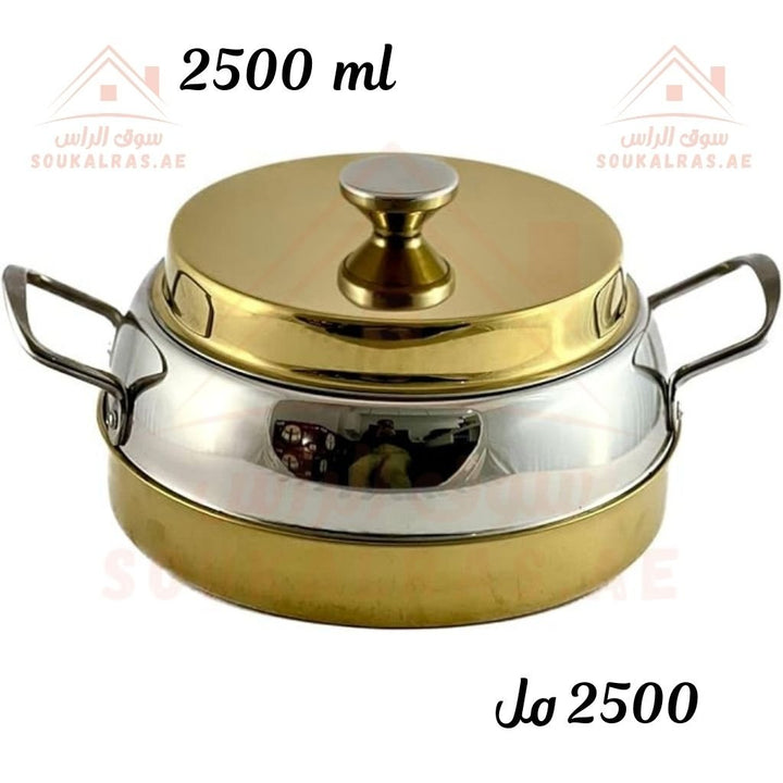 Ellora 2500ML Premium Stainless Steel Hot Pot | Gold Finish Secure Lid & Sturdy Handles Insulated Thermal Casserole - Souk Al Ras