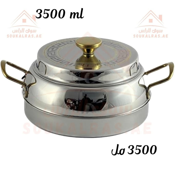 Ellora 3500ML Premium Hot Pot | Gold & Silver Etching | Double - Wall Insulation Stainless Steel Casserole | Made in India - Souk Al Ras