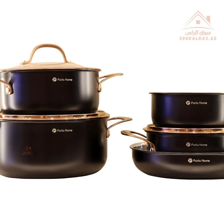 Evanda Series 8 - Piece 3 - Ply Stainless Steel Cookware Set | 18/20/24 cm Casseroles, 16 cm Saucepan, 24 cm Frypan | Premium Triple - Layer Construction - Souk Al Ras