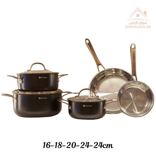 Evanda Series 8 - Piece 3 - Ply Stainless Steel Cookware Set | 18/20/24 cm Casseroles, 16 cm Saucepan, 24 cm Frypan | Premium Triple - Layer Construction - Souk Al Ras