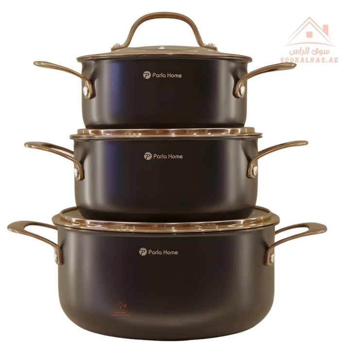 Evanda Series 8 - Piece 3 - Ply Stainless Steel Cookware Set | 18/20/24 cm Casseroles, 16 cm Saucepan, 24 cm Frypan | Premium Triple - Layer Construction - Souk Al Ras