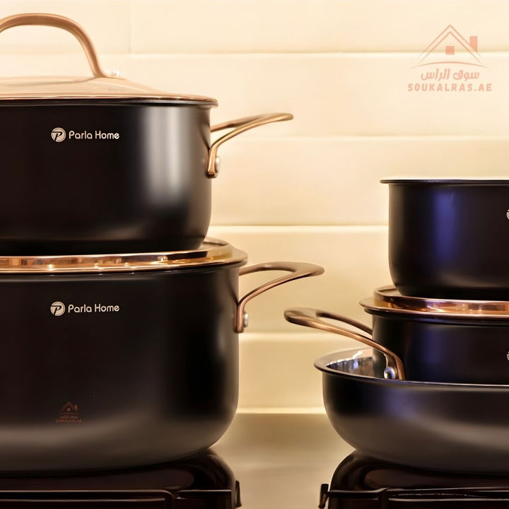 Evanda Series 8 - Piece 3 - Ply Stainless Steel Cookware Set | 18/20/24 cm Casseroles, 16 cm Saucepan, 24 cm Frypan | Premium Triple - Layer Construction - Souk Al Ras