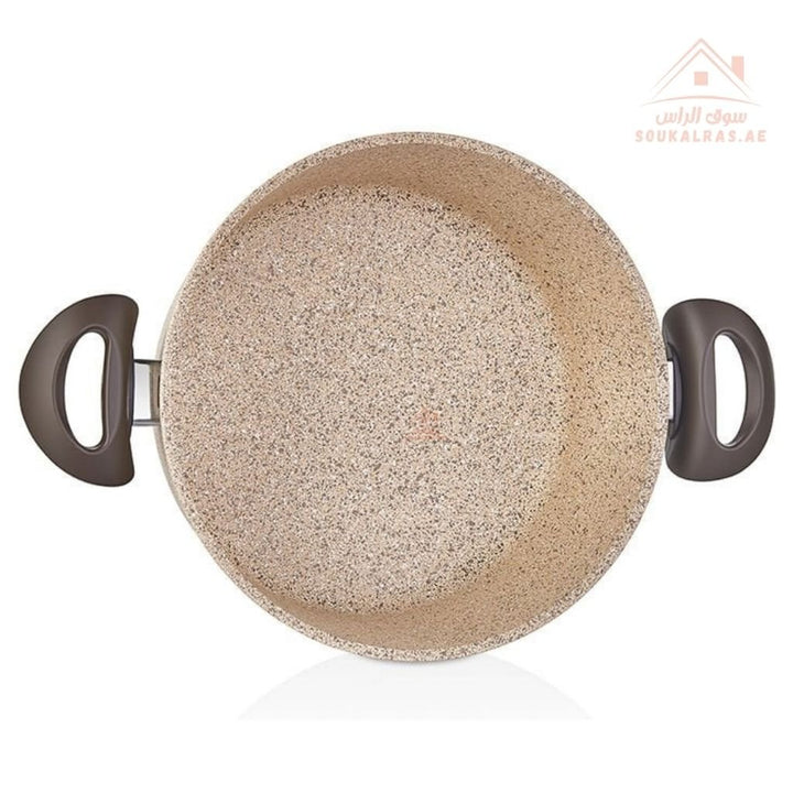 Falez Creamy Granite Non - Stick Cooking Pot with Glass Lid | Heat Resistant & Durable |Made in Turkey - Souk Al Ras