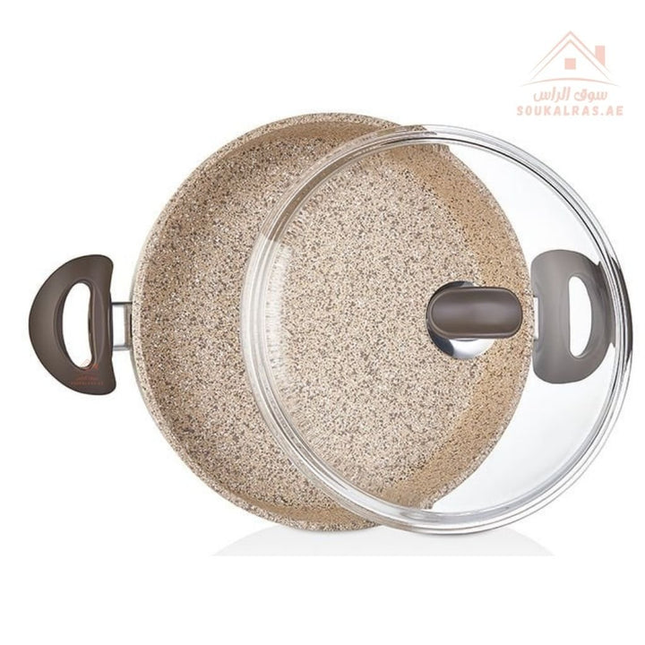 Falez Creamy Granite Non - Stick Cooking Pot with Glass Lid | Heat Resistant & Durable |Made in Turkey - Souk Al Ras