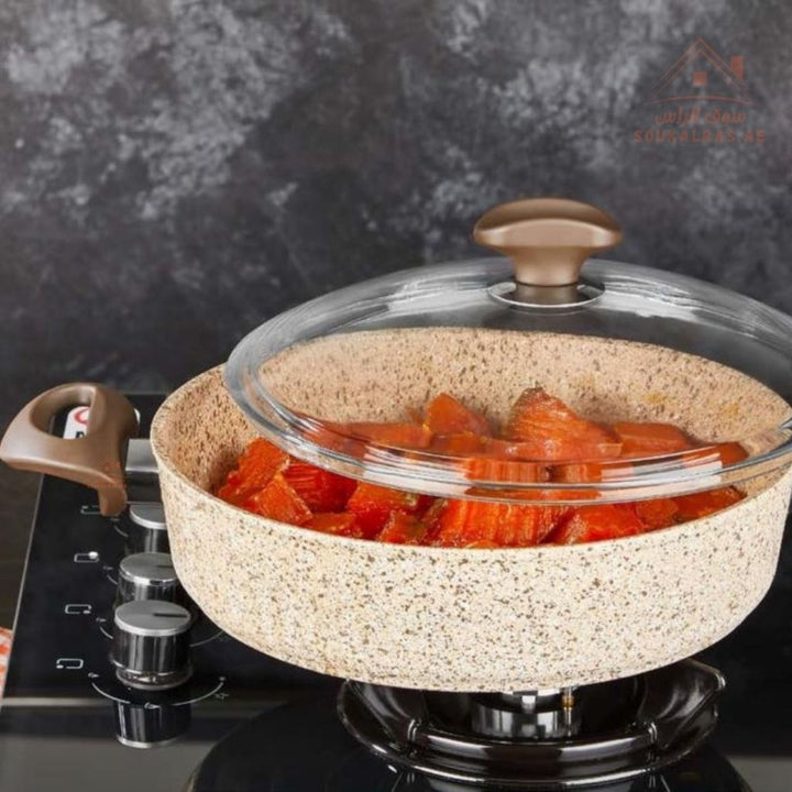 Falez Creamy Shallow Granite Casserole 26cm & 28cm| Non - Stick Cookware | Made in Turkey - Souk Al Ras