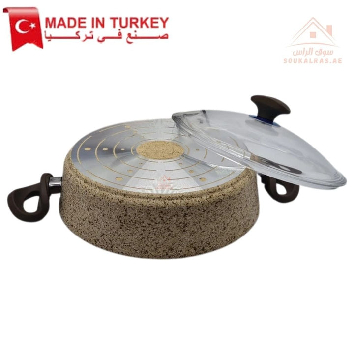 Falez Creamy Shallow Granite Casserole 26cm & 28cm| Non - Stick Cookware | Made in Turkey - Souk Al Ras