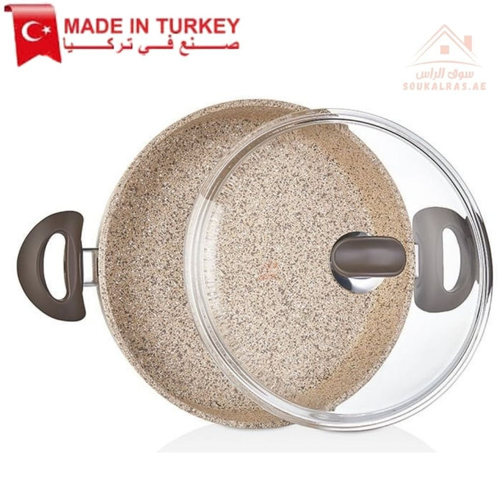 Falez Creamy Shallow Granite Casserole 26cm & 28cm| Non - Stick Cookware | Made in Turkey - Souk Al Ras