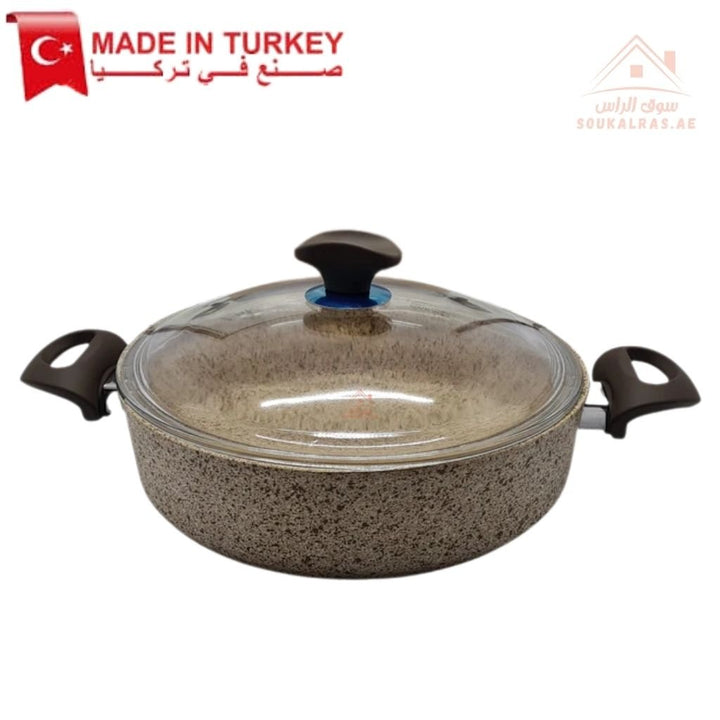 Falez Creamy Shallow Granite Casserole 26cm & 28cm| Non - Stick Cookware | Made in Turkey - Souk Al Ras