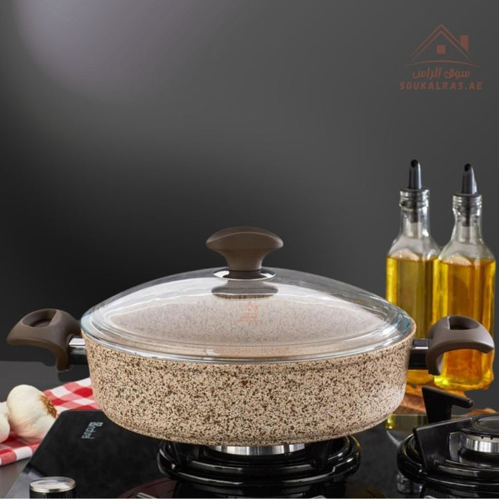 Falez Creamy Shallow Granite Casserole 26cm & 28cm| Non - Stick Cookware | Made in Turkey - Souk Al Ras