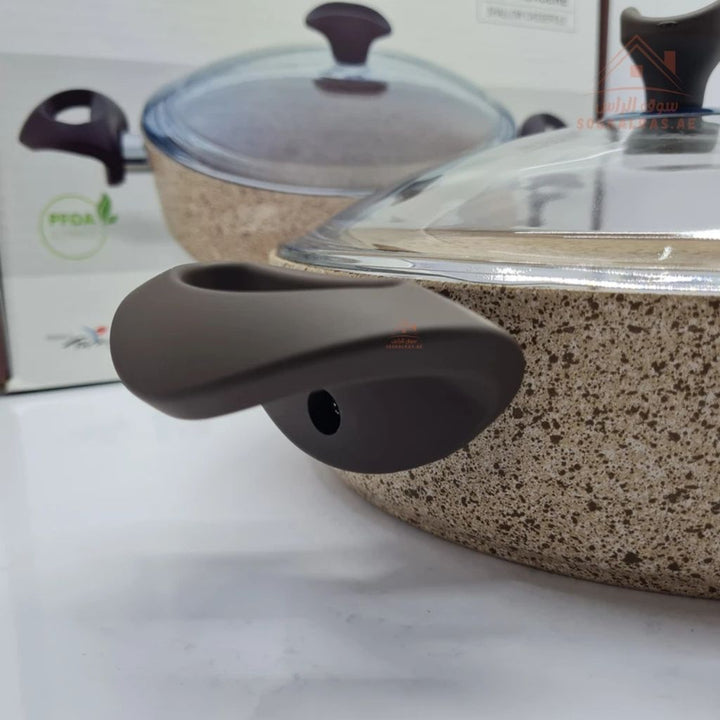 Falez Creamy Shallow Granite Casserole 26cm & 28cm| Non - Stick Cookware | Made in Turkey - Souk Al Ras