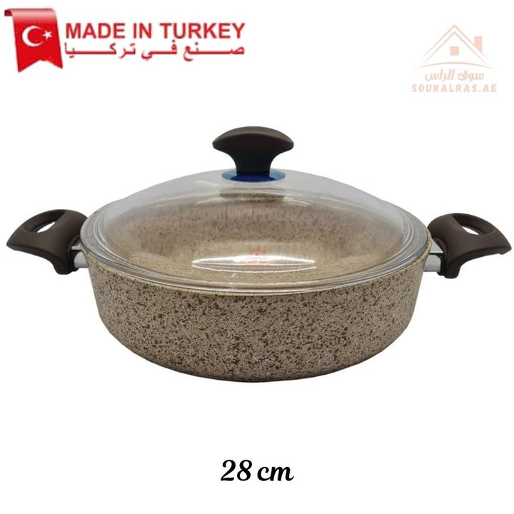 Falez Creamy Shallow Granite Casserole 26cm & 28cm| Non - Stick Cookware | Made in Turkey - Souk Al Ras