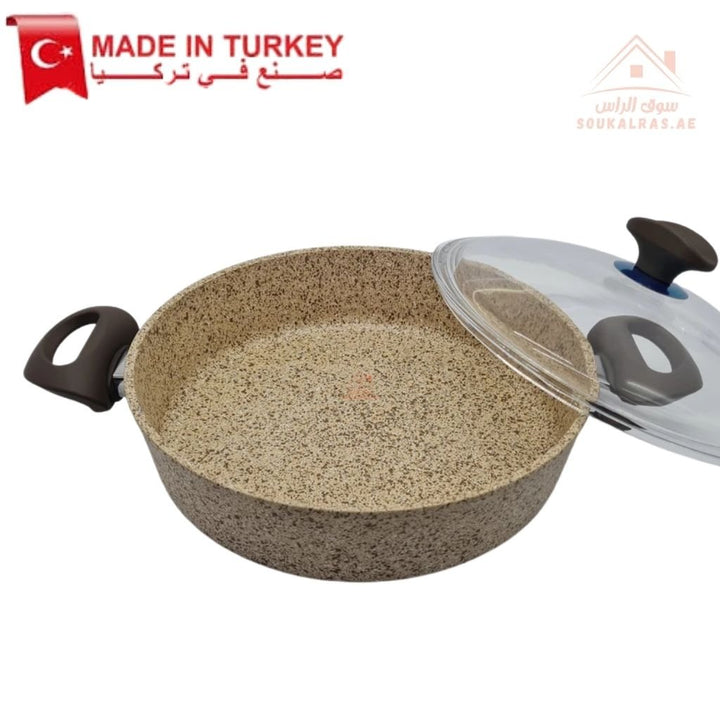 Falez Creamy Shallow Granite Casserole 26cm & 28cm| Non - Stick Cookware | Made in Turkey - Souk Al Ras