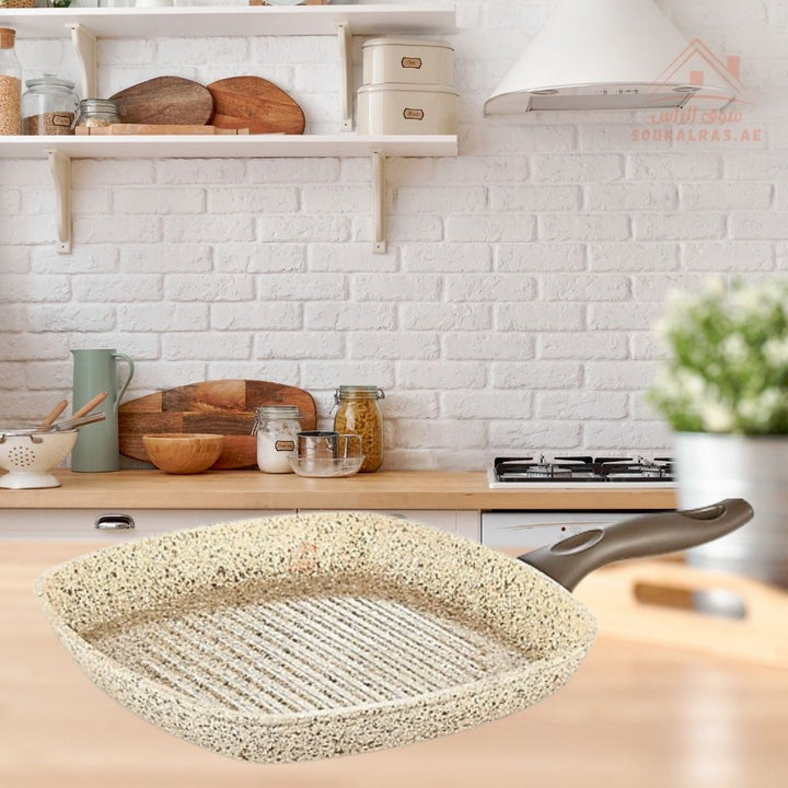 Falez Creamy Square Grill Pan 28CM | Non - Stick Granite Grill | Made in Turkey - Souk Al Ras