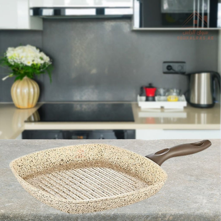 Falez Creamy Square Grill Pan 28CM | Non - Stick Granite Grill | Made in Turkey - Souk Al Ras