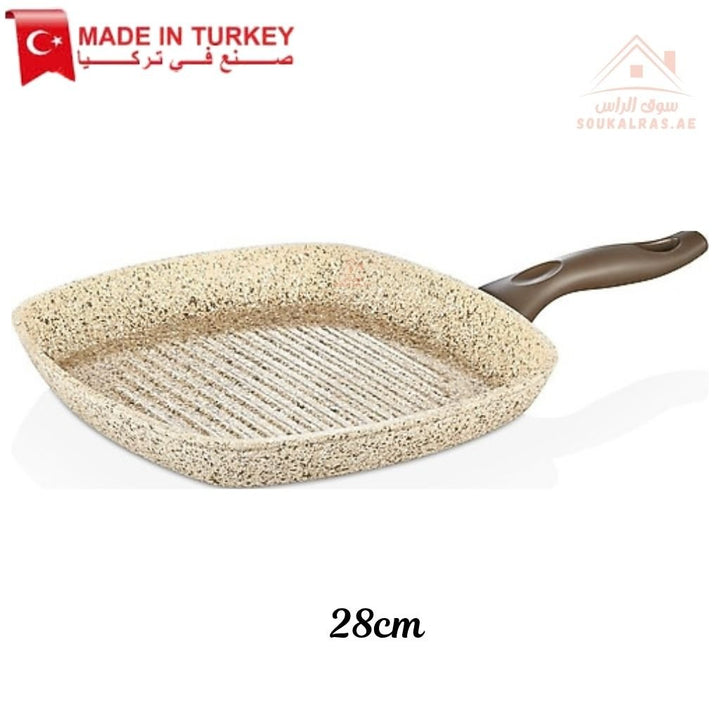 Falez Creamy Square Grill Pan 28CM | Non - Stick Granite Grill | Made in Turkey - Souk Al Ras