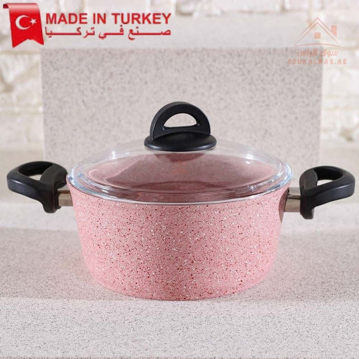Falez Pink Granite Cookware Set | 9 - Piece Non - Stick Casserole & Frypan | Made in Turkey - Souk Al Ras