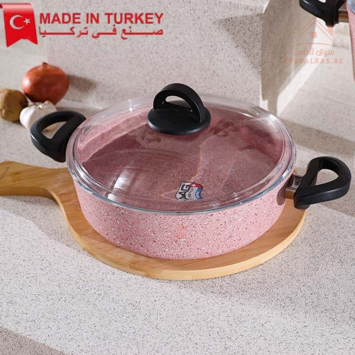 Falez Pink Granite Cookware Set | 9 - Piece Non - Stick Casserole & Frypan | Made in Turkey - Souk Al Ras