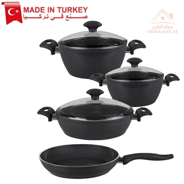 Falez SERAFIT Black Granite Cookware Set | 7 - Piece Non - Stick Casserole & Frypan | Made in Turkey - Souk Al Ras