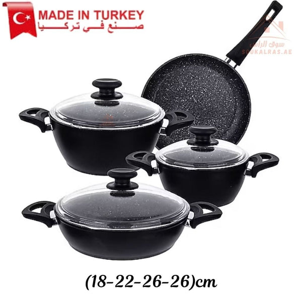 Falez SERAFIT Black Granite Cookware Set | 7 - Piece Non - Stick Casserole & Frypan | Made in Turkey - Souk Al Ras