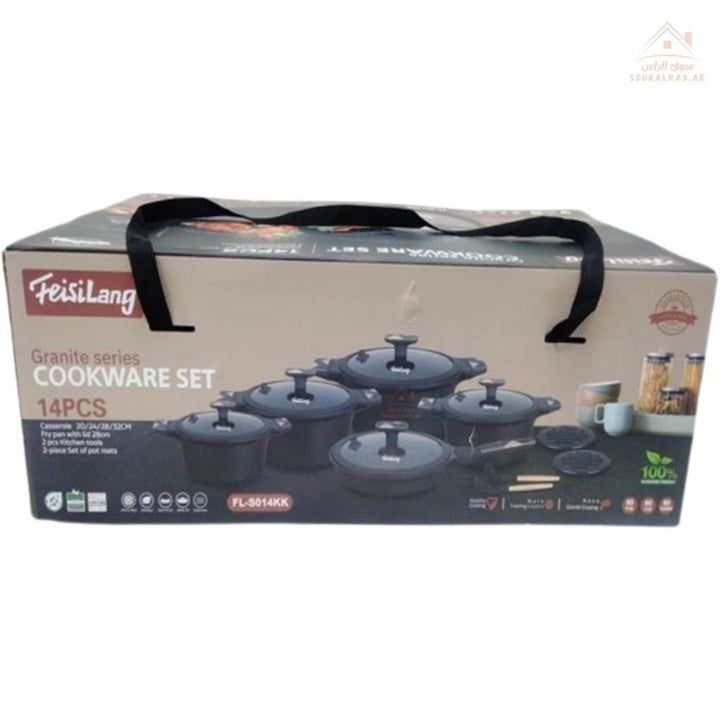 FeisiLang 14 - Piece Granite Cookware Set | Durable Non - Stick | Size 20 - 24 - 28 - 32CM | Perfect choice for everyday cooking - Souk Al Ras