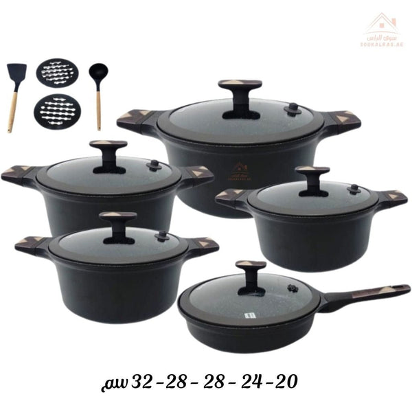 FeisiLang 14 - Piece Granite Cookware Set | Durable Non - Stick | Size 20 - 24 - 28 - 32CM | Perfect choice for everyday cooking - Souk Al Ras