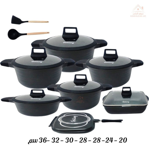 FeisiLang 16 - Piece Granite Cookware Set | Premium Non - Stick Cooking Pots | Size 20 - 24 - 28 - 30 - 32 - 36CM | perfect kitchen for everyday meals or entertaining guests - Souk Al Ras
