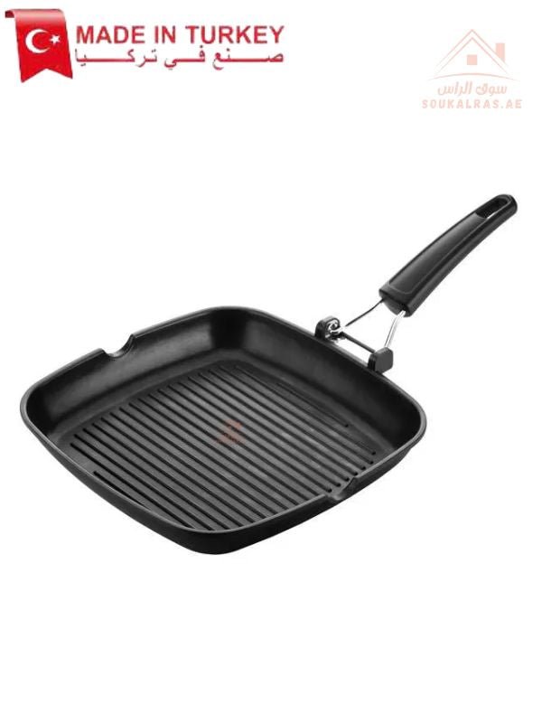 FINE - CAST 24cm Grill Frypan | Heavy Duty Cast Aluminum Grill Pan | Non - Stick Coating - Made In Turkey - Souk Al Ras