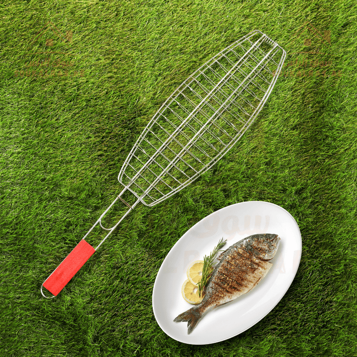 Fish Barbecue Grill with Wooden Handle - Durable Iron BBQ Basket - Souk Al RasBBQ Grills