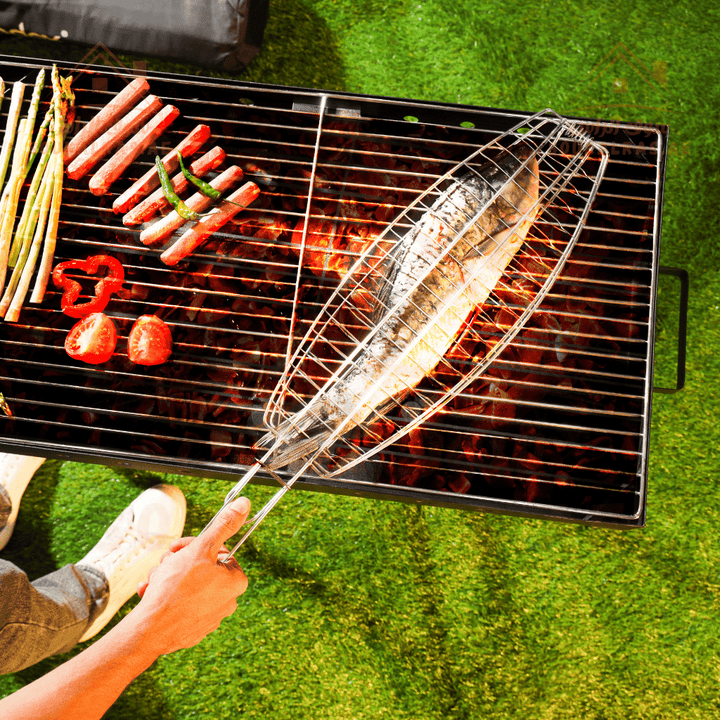 Fish Barbecue Grill with Wooden Handle - Durable Iron BBQ Basket - Souk Al RasBBQ Grills