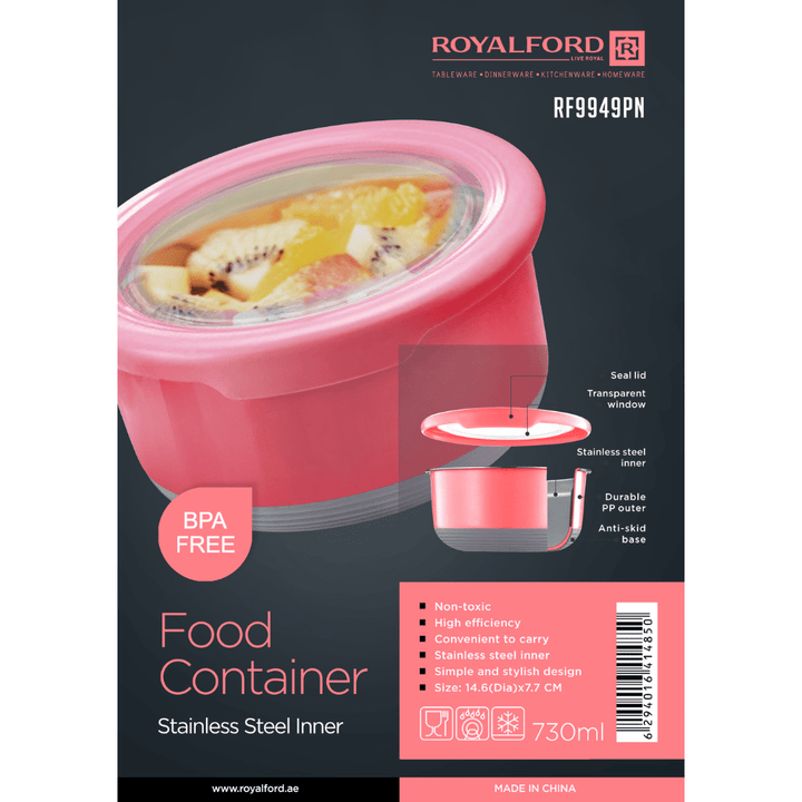 Food Container - SS Inner - Pink, Leak - Proof, Durable Material 730ml - Souk Al RasFood Containers & Lunch Boxes